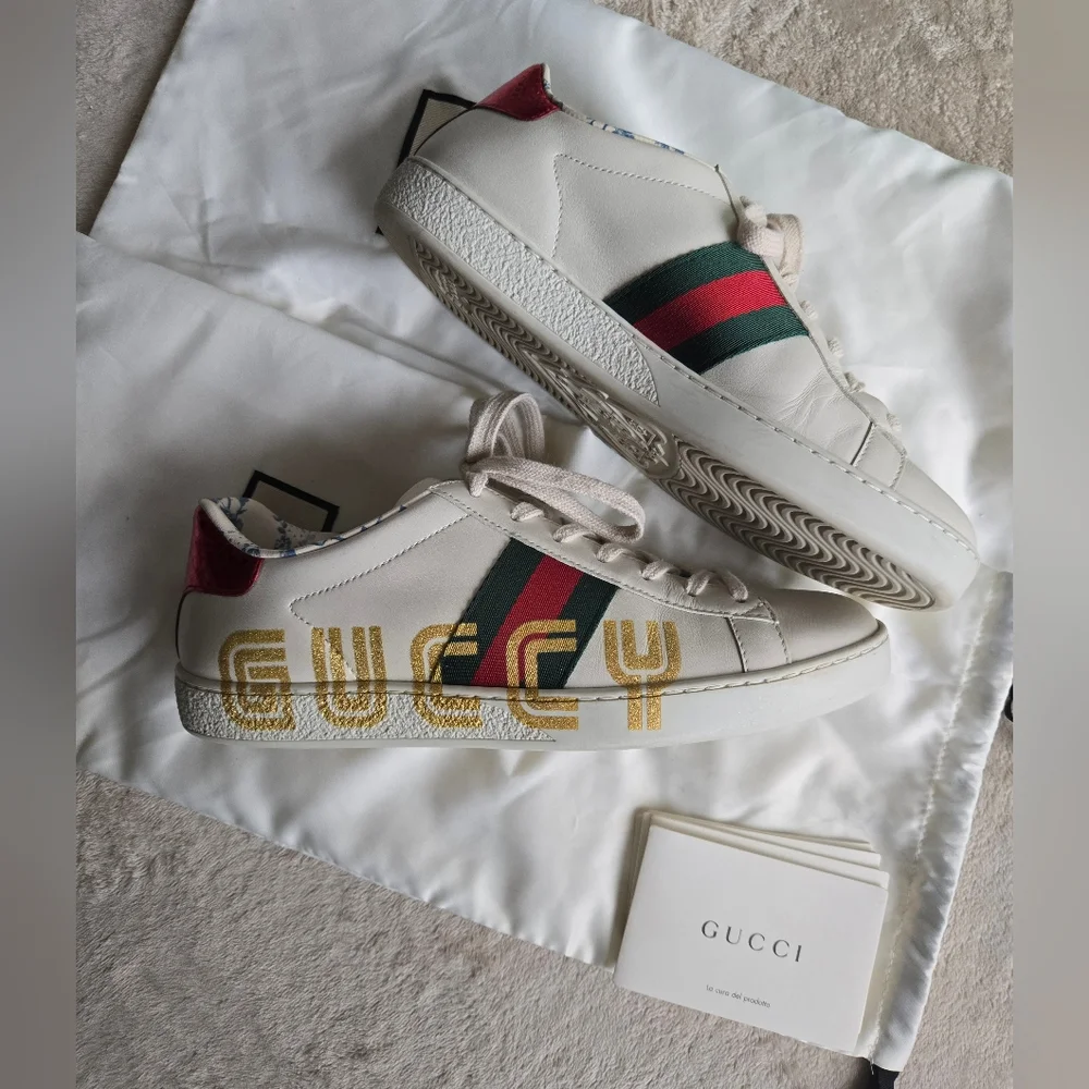 Gucci Ace 'GUCCY' SEGA Leather Sneaker Size 38 / US 8